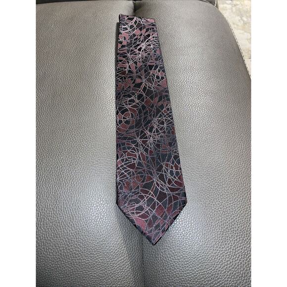 Jon Randall Maroon Abstract Art Deco Handmade Neck Tie 100% Silk - Picture 1 of 4